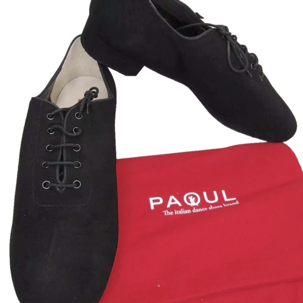 NEW PAOUL ITALY Mens Whisk Black Suede Ballroom Dance Shoes Standard Heel